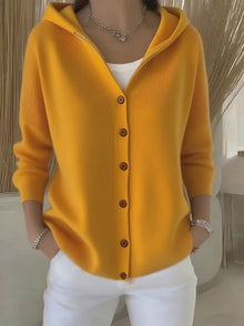 Damen nan Kapuzen-Cardigan mit Knopfleiste und lässiger Oversize-Passform Drune – Gelb