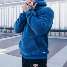 Herren Fleece Hoodie mit Kängurutasche und hohem Kragen Aliams – Blau
