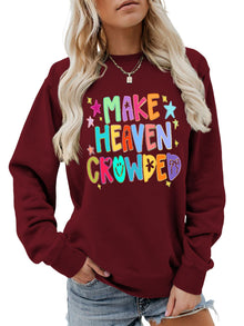 Damen Sweatshirt mit buntem Motiv und verspieltem Schriftzug – Weinrot