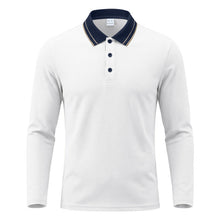 Herren nan langärmliges Piqué-Poloshirt mit Kontrastkragen und Dreiknopfleiste Drune – Weiß