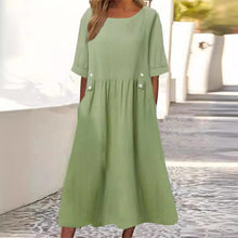 Yunchel - Sommerkleid Baumwolle Leinen Leicht – Hellgrün