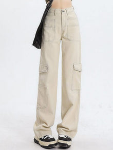 Damen Cargo-Jeans mit hoher Taille und praktischen Taschen – Aprikose