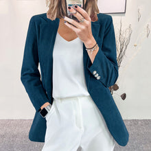 Damen modischer gestreifter Blazer mit schmalem Schnitt – Dunkelgrün