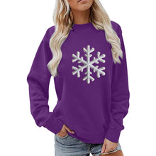 Damen Sweatshirt mit funkelndem Schneeflockenmotiv und lässigem Schnitt – Dunkelviolett