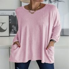 Damen nan oversized Longsleeve-Tunika mit Rundhalsausschnitt, überschnittener Schulter und aufgesetzten Taschen Drune – Rosa