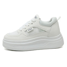 Damen modische Plateau-Sneaker mit atmungsaktivem Obermaterial und dämpfender Laufsohle – Weiß