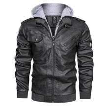 Lederjacke Herren abnehmbar Kapuze und Taschen – Grau
