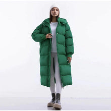 Abigail – Lange Pufferjacke mit hohem Kragen für Damen | Ultrawarmer, langer Steppmantel – Grün
