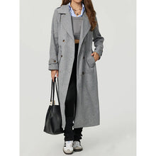 Damen eleganter Wollmantel mit doppelter Knopfleiste und lässigem Schnitt – Grau