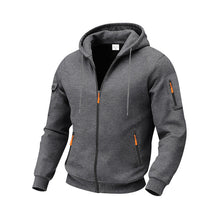 Herren nan technische Zip-Hoodiejacke mit wasserabweisenden Reißverschlusstaschen, Kapuze und verstärkten Ärmelpaspeln Drune – Dunkelgrau