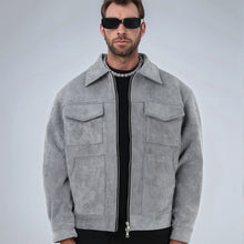 Herren Kunstlederjacke im modernen Look mit praktischen Taschen Aliams – Grau