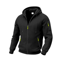 Herren nan technische Zip-Hoodiejacke mit wasserabweisenden Reißverschlusstaschen, Kapuze und verstärkten Ärmelpaspeln Drune – Schwarz
