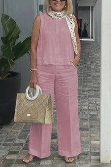 Leinen-Set mit ärmellosem Top | Weite Hose | Sommerlicher Chic – Rosa