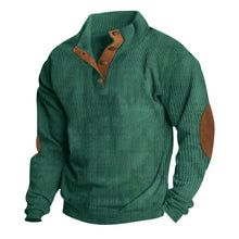 Herren nan rustikaler gerippter Pullover mit Henley-Kragen und lederartigen Ellbogenbesätzen Drune – Apfelgrün