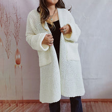 Strickcardigan mit Taschen | Grobstrick | Langer Schnitt – Weiß
