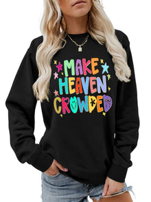 Damen Sweatshirt mit buntem Motiv und verspieltem Schriftzug – Schwarz