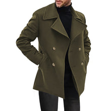 Herren eleganter Doppelreiher-Mantel mit hochwertiger Wolloberfläche Aliams – Olivgrün