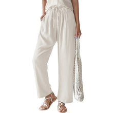 Damen nan lässige Leinenhose mit weitem Bein, elastischem Bund und Seitentaschen Drune – Weiß