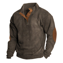 Herren nan rustikaler gerippter Pullover mit Henley-Kragen und lederartigen Ellbogenbesätzen Drune – Kaffeebraun