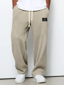 Herren nan lässige Waffelstrick Loungehose mit Kordelzug und geradem Schnitt Drune – Khaki