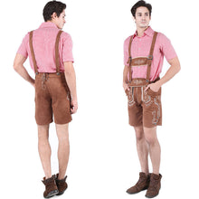 Herren nan kurze Trachtenlederhose aus Wildleder mit bestickter Vorderlatz und verstellbaren Trägern Drune – Rot (Oberteil+Latzhose)