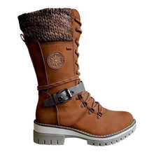Damen nan hoher Schnürstiefel mit Strickbündchen, robuster Profilsohle und seitlichem Reißverschluss Drune – Braun