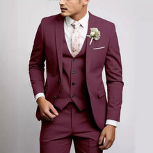Slim Fit 3-Teiliger Hochzeitsgast Anzug für Herren | Formell – Burgund