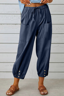 Tracy - Modische Haremshose mit Knopfdetail für einen trendigen Look – Navy