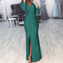 Damen langes Abendkleid mit elegantem Wickelschnitt und Schlitz – Grün