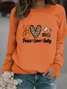 Damen Sweatshirt mit kreativem Peace, Love & Unity Motiv – Orange