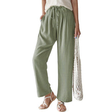 Damen nan lässige Leinenhose mit weitem Bein, elastischem Bund und Seitentaschen Drune – Grün