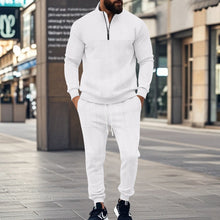 Herren nan Strick-Trainingsset mit halbem Reißverschluss, Zopfmuster-Pulli und Kordelzug-Jogger Drune – Weiß