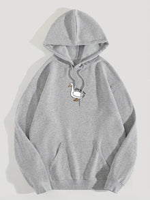 Damen Kapuzenpullover mit kreativem Gänsemotiv und weichem fleece innen – Grau