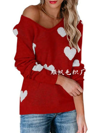 Claudia | Damen-Weihnachtspullover mit Herzmuster – Rot