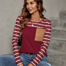 Damen gestreiftes Langarmshirt mit praktischem Brusttaschen – Rot