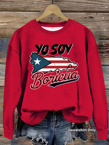 Damen Sweatshirt mit kreativem Puerto Rico Design und lässigem Schnitt – Rot