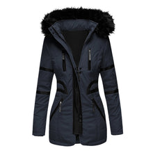Eleganter Damen Winter-Kapuzenmantel mit Wollanteil – Blau