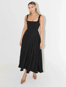 Mirelle™ – Damen Midi Kleid mit Hoher Taille für Stilvollen Komfort – Schwarz