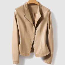 Stilvolle Lederjacke Mit Reißverschluss Für Damen | Ideal für den Alltagsgebrauch – Beige