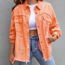 Moderne Damen Jeansjacke - Farbige Denim Outdoor-Jacke für jeden Anlass – Orange