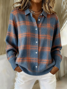 Damen Karo Strickjacke – Mehrfarbig
