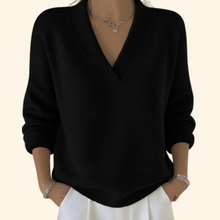 Frieda | Damen V-Ausschnitt Pullover Stil Top – Schwarz