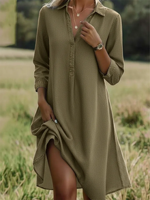 Amasha - Kleid Mit Kragen Und V-Ausschnitt – Khaki
