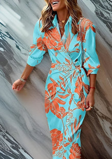 Olivia – Bedrucktes tailliertes Hemdkleid – Türkis