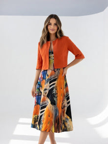 Avelot - Luxuriöses, bedrucktes Midikleid & Bolero-Set – Orange