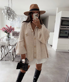 Damen Oversize Cardigan weich und warm für den Winter – Beige