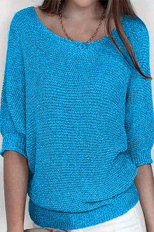 Damen Basic Rundhals Top Einfarbig Casual – Seeblau