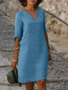 Maria | Elegantes Kleid mit V-Ausschnitt – Himmelblau
