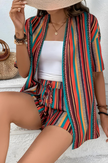 Rosalinda - Schickes Boho Tropisches Zweiteiliges Outfit – Streifen