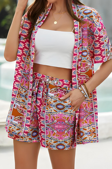 Rosalinda - Schickes Boho Tropisches Zweiteiliges Outfit – Rosa